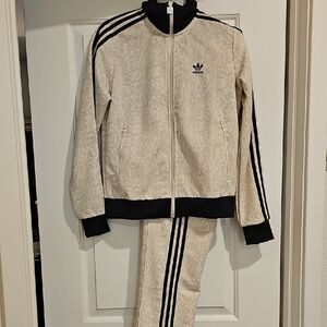 Adidas Beige and Black Patterned Track Suit